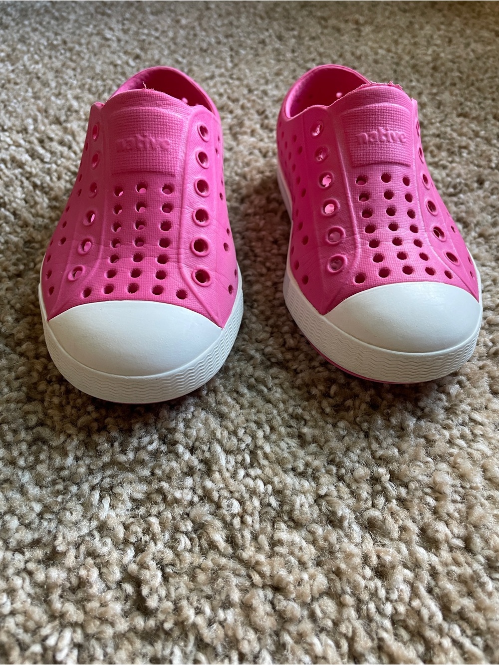 Native Shoes Kids Slip-On Water Shoes in Bright Pink with White Toe - Picture 2 of 6